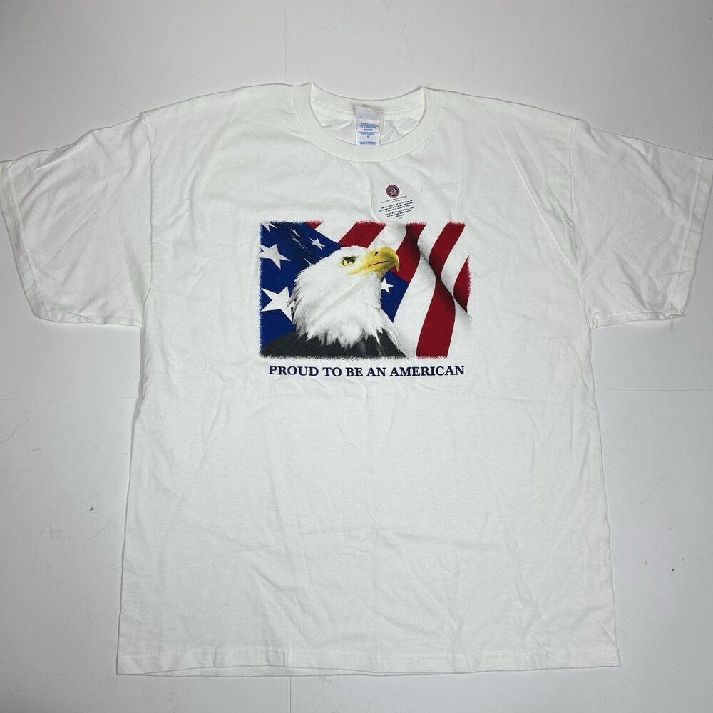 NWT Vtg M & O Knits T-shirt White “Proud To Be An American” Eagle US Flag Tee L